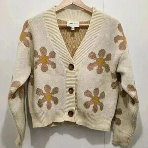Industry Republic Retro Daisy Crop Cardigan Sweater Cream and‎ Tan Womens Size S